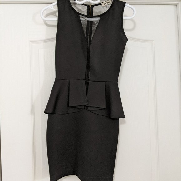 XS Sexy Black Peplum Mini Dress w/ Sheer Back - Picture 3 of 4